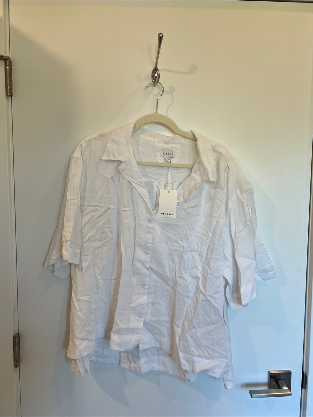 Piyama Relaxed White Short-Sleeve Button Front Top and Shorts Set